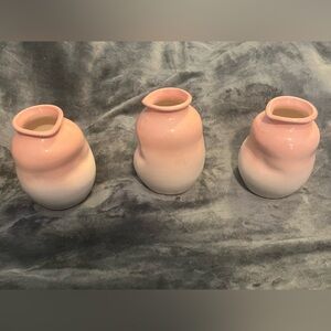 Set of Three Pink and White Ceramic Vases